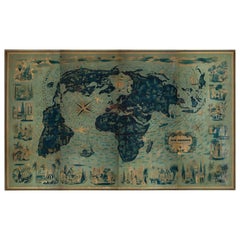 Four Reproduction Vintage Panels of Air France World Map