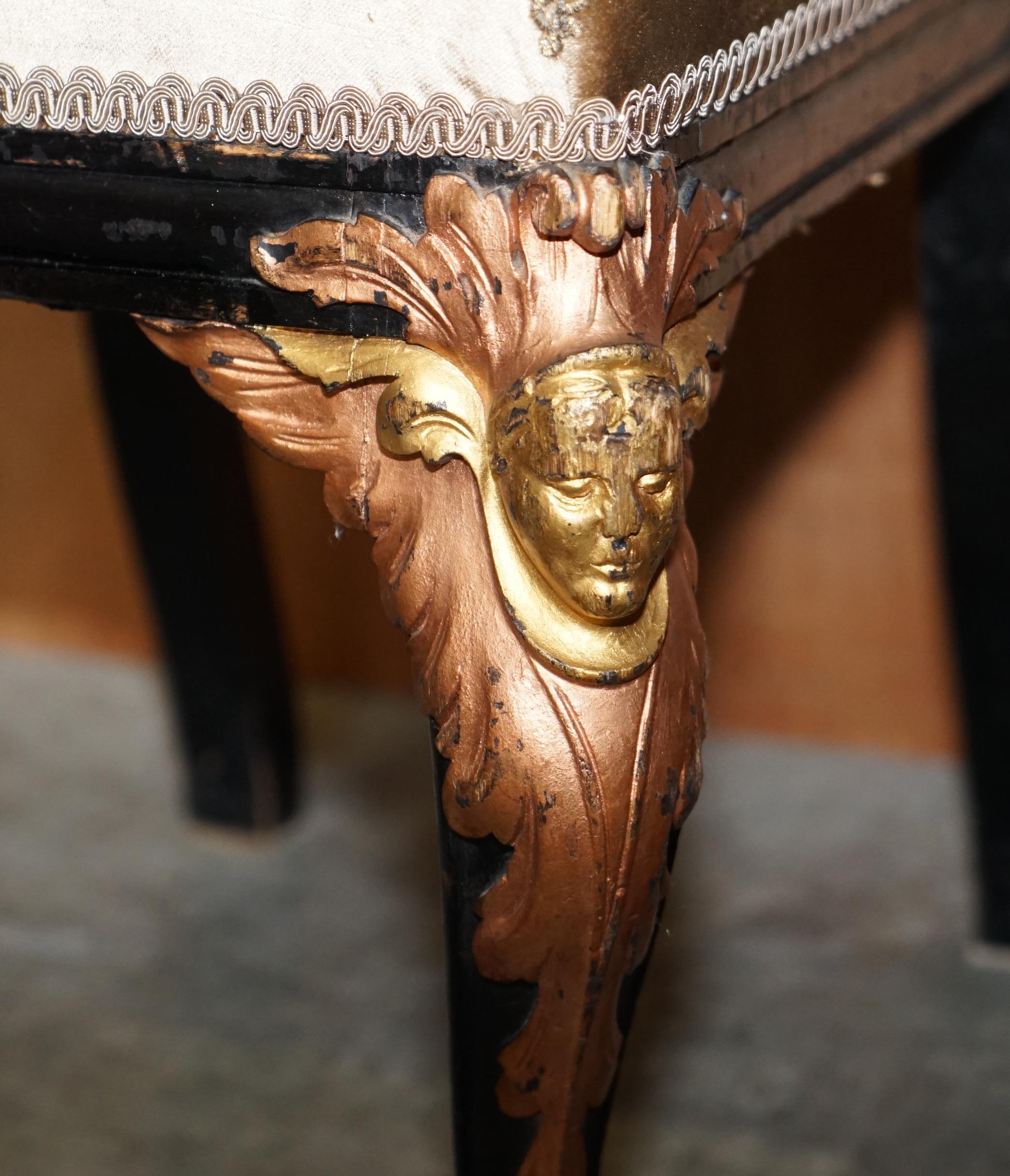 Four Restored Antique Victorian Heavily Carved Ebonised Gold Gilt Dining Chairs For Sale 5