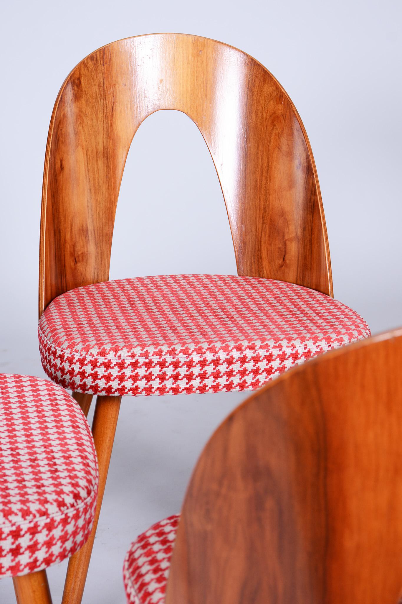 Mid-Century Modern Four Restored Midcentury Chairs, Antonin Suman, Beech, Walnut, Czechia, 1950s For Sale