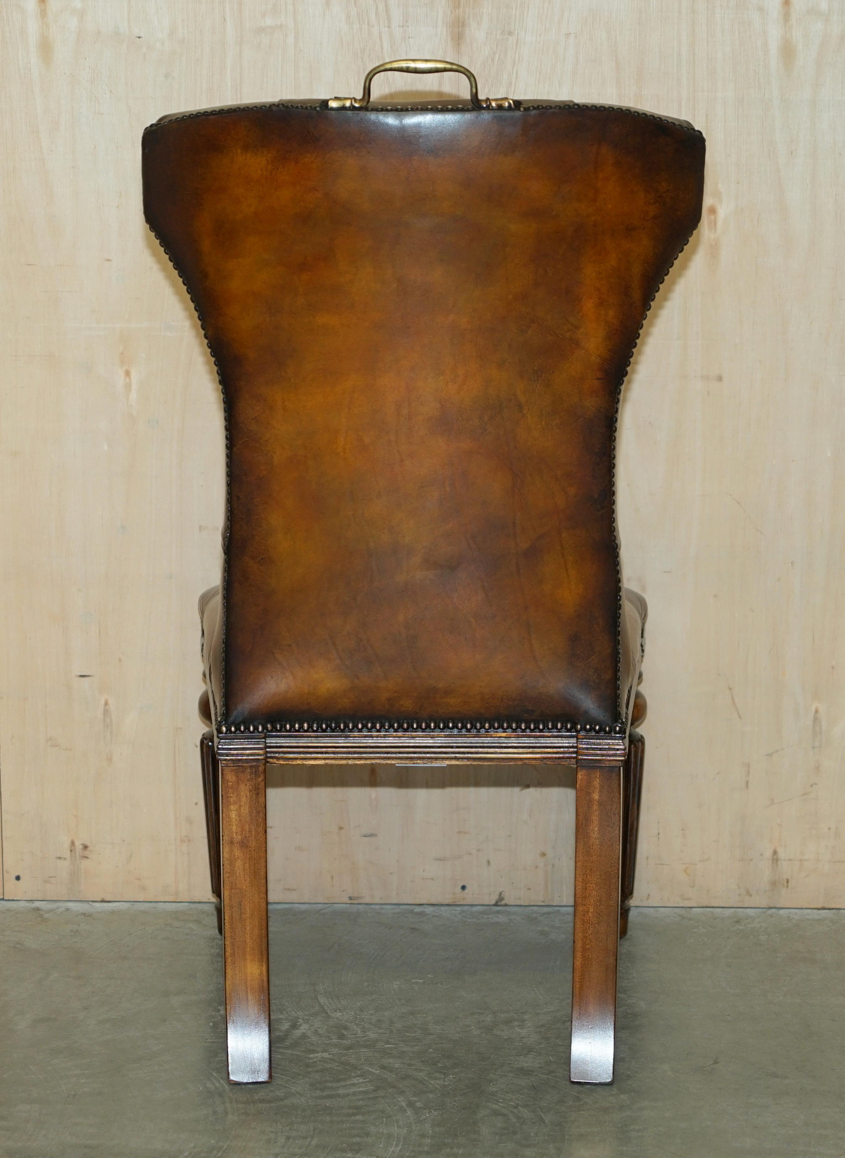 FOUR RESTORED RALPH LAUREN BROWN LEATHER CHESTERFIELD DINING CHAIRs 9