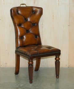 FOUR RESTORED RALPH LAUREN BROWN LEATHER CHESTERFIELD DINING CHAIRs