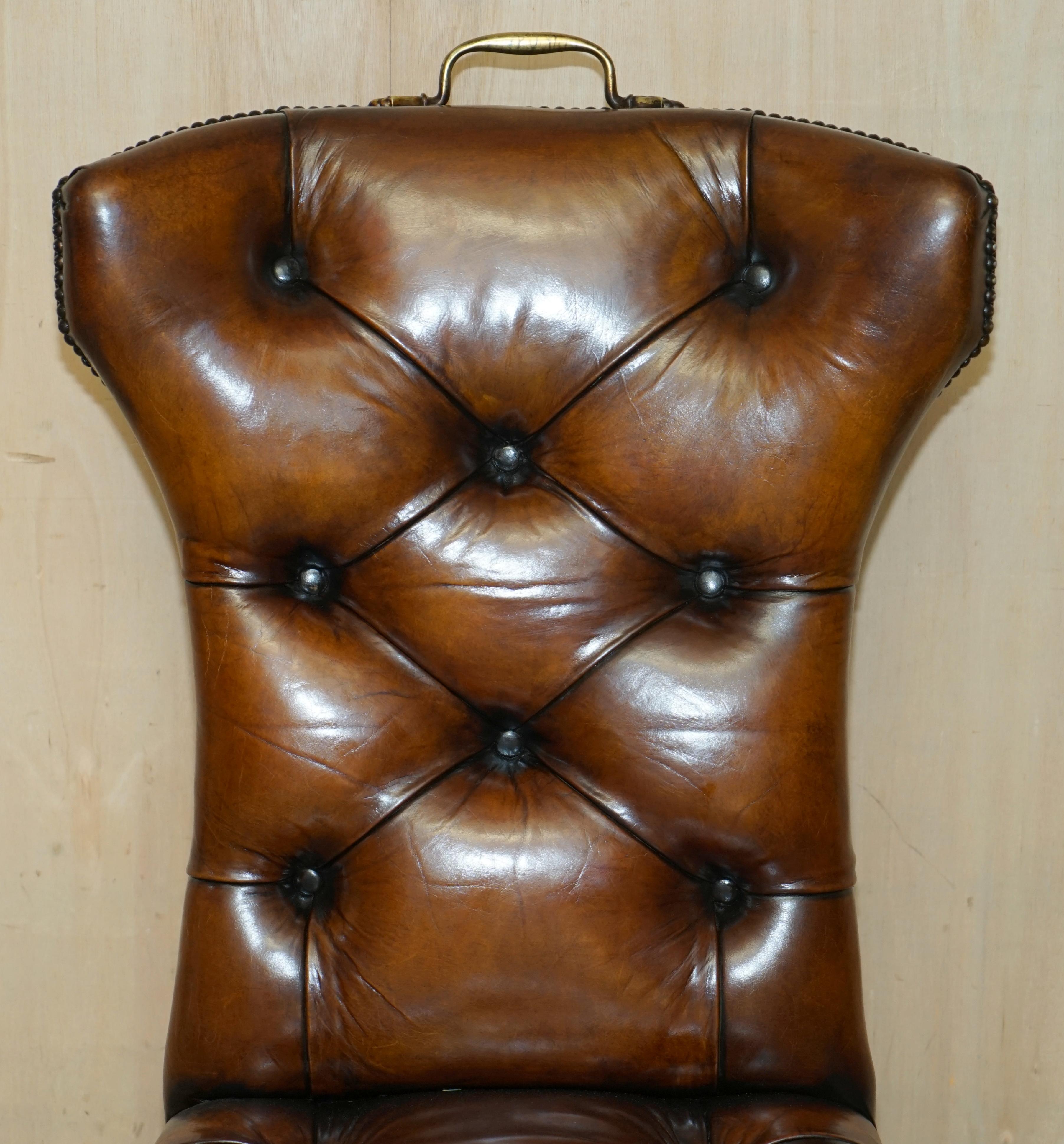 Chesterfield FOUR RESTORED RALPH LAUREN BROWN LEATHER CHESTERFIELD DINING CHAIRs