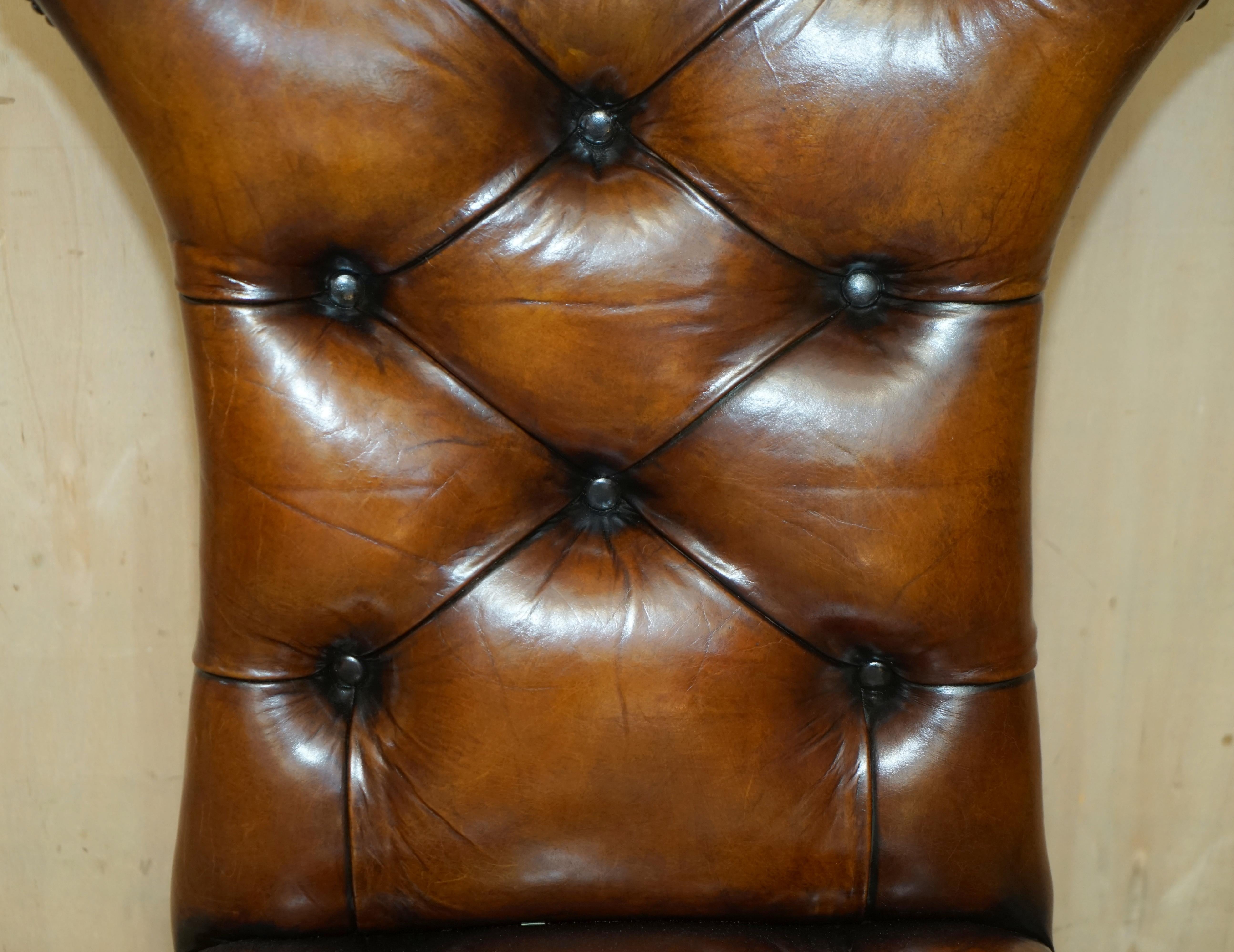 20th Century FOUR RESTORED RALPH LAUREN BROWN LEATHER CHESTERFIELD DINING CHAIRs