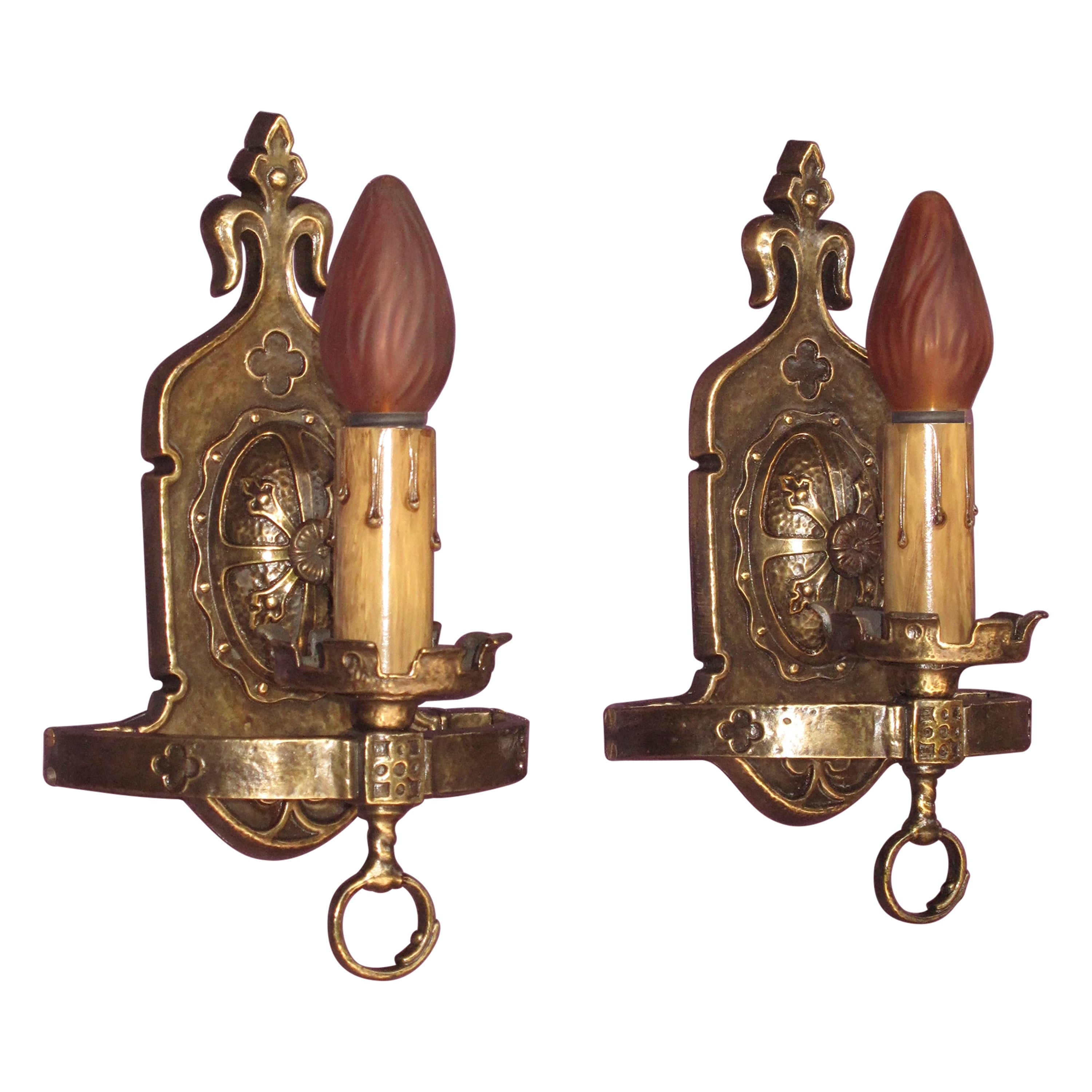 Four Restored Tudor Revival Sconces, circa 1928, Priced per pair