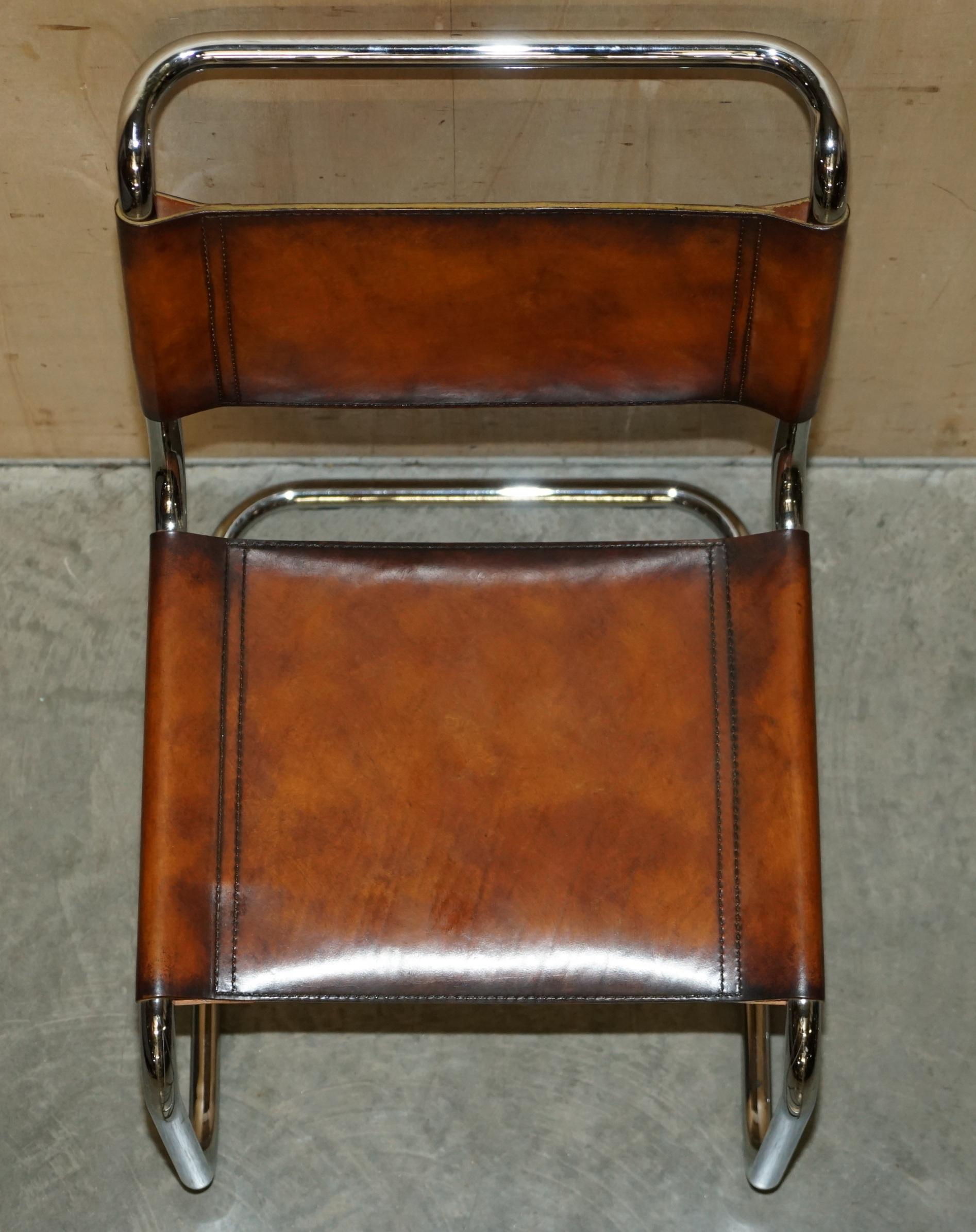 Four Restored Vintage Brown Leather Marcel Breuer B34 Fasem Dining Armchairs 4 For Sale 2