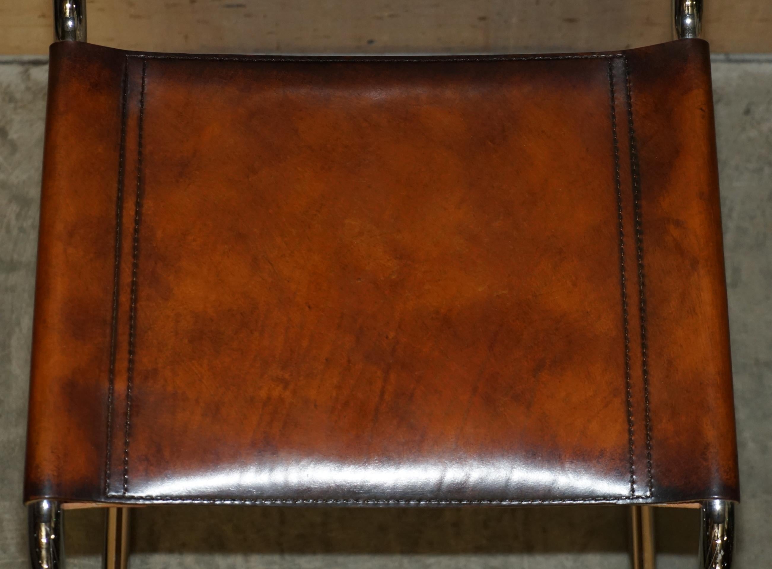 Quatre fauteuils de salle à manger Marcel Breuer B34 Fasem en cuir Brown restaurés 4 en vente 1