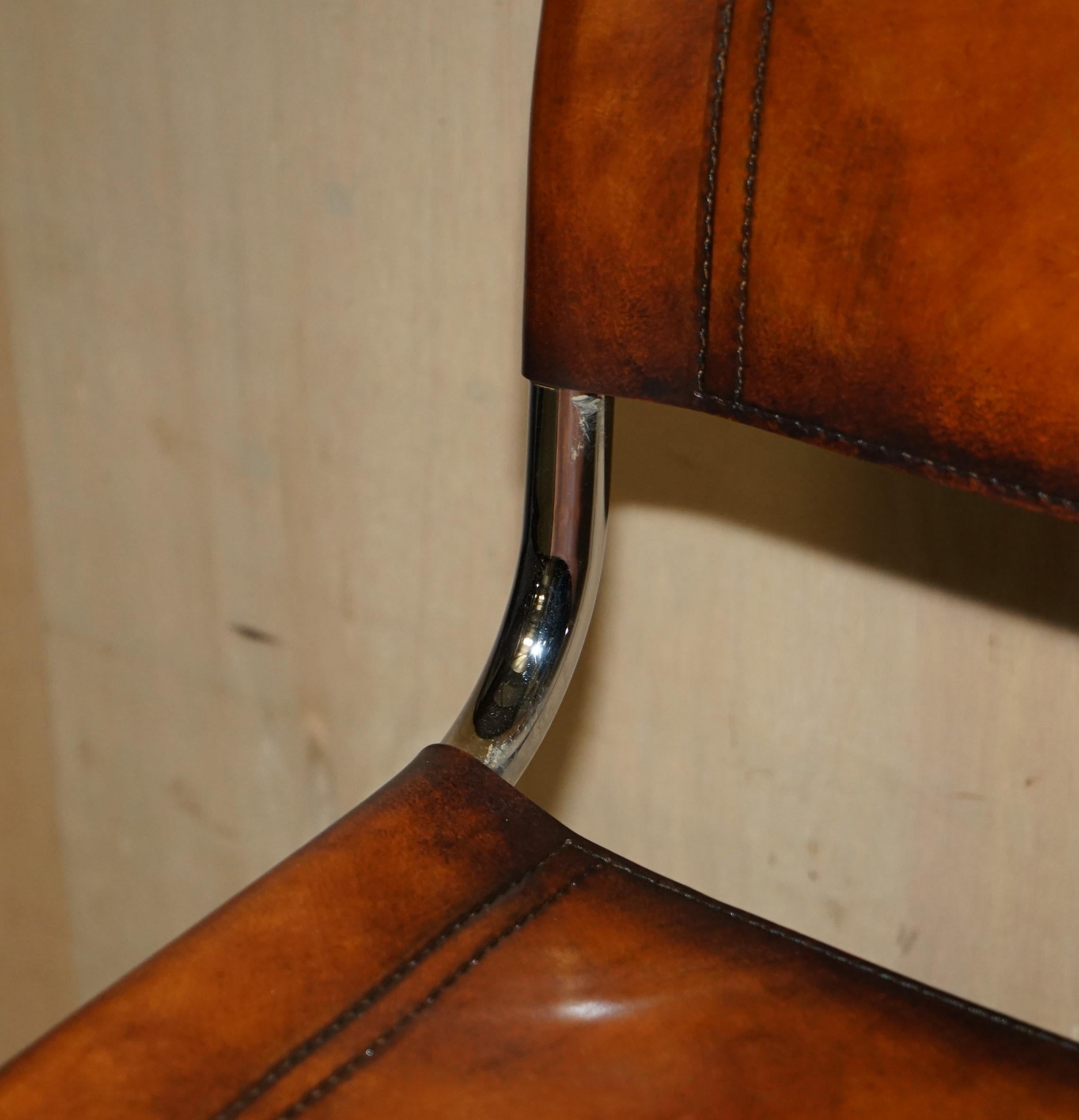 Quatre fauteuils de salle à manger Marcel Breuer B34 Fasem en cuir Brown restaurés 4 en vente 2