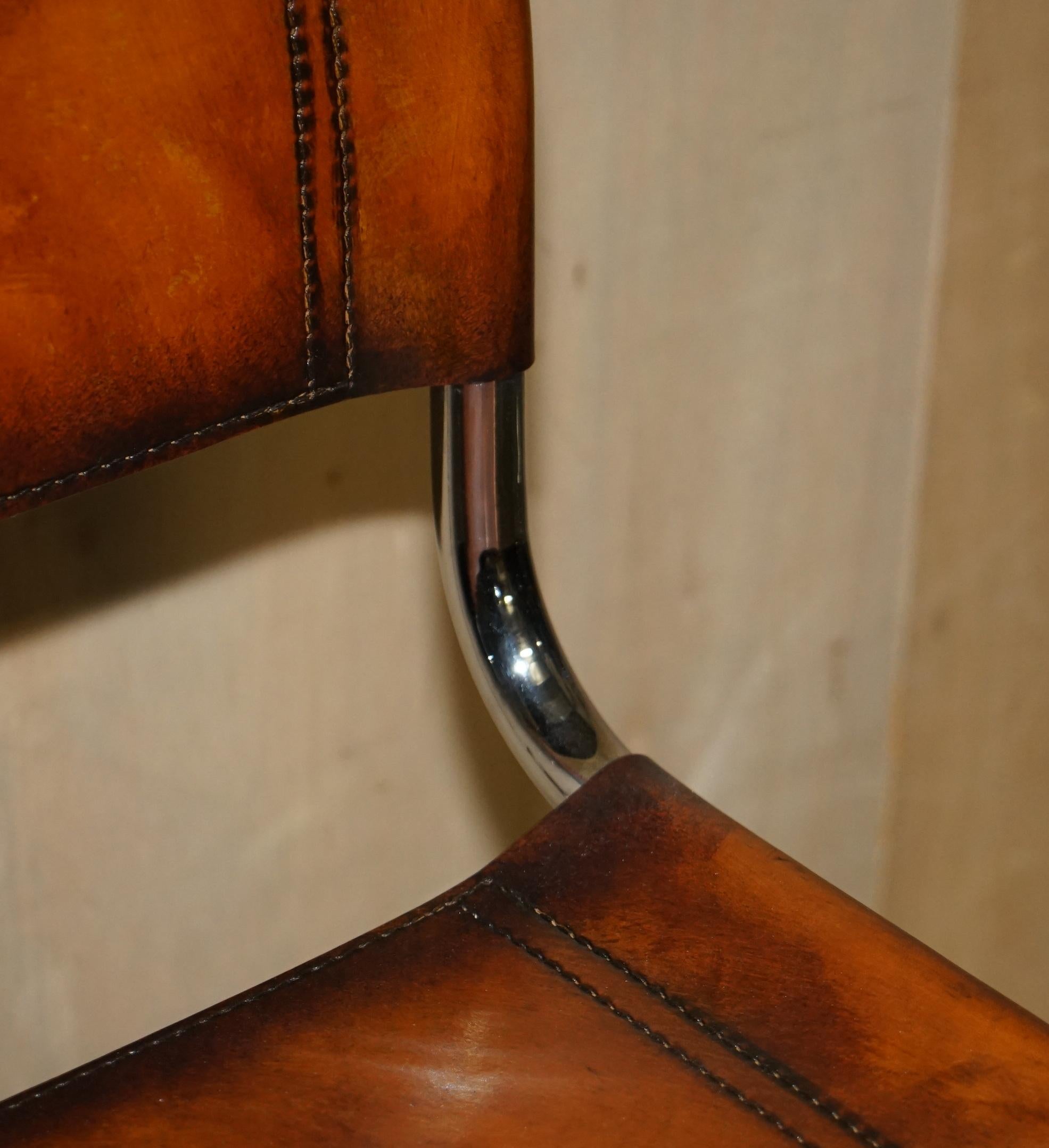 Quatre fauteuils de salle à manger Marcel Breuer B34 Fasem en cuir Brown restaurés 4 en vente 3