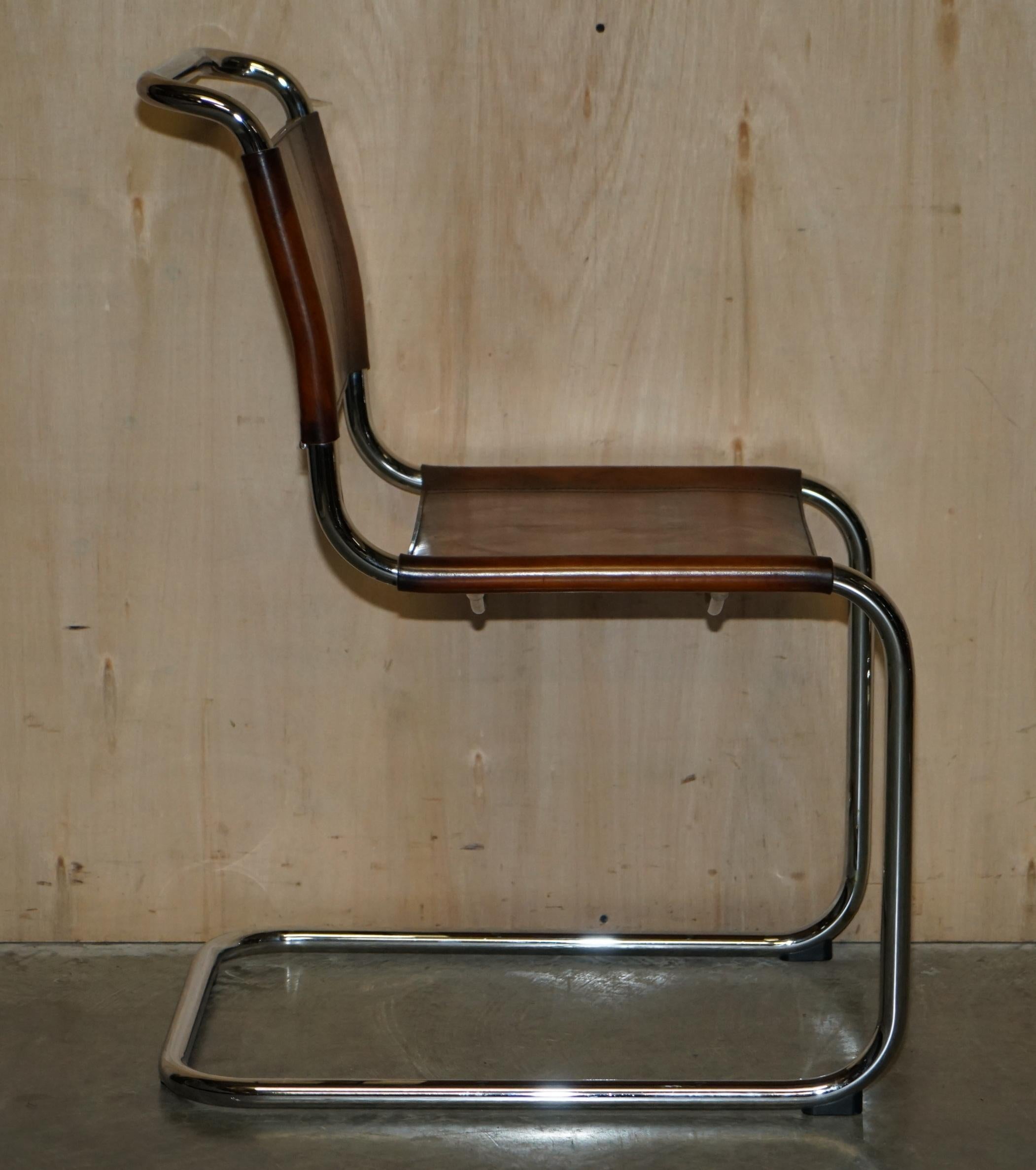 Quatre fauteuils de salle à manger Marcel Breuer B34 Fasem en cuir Brown restaurés 4 en vente 4