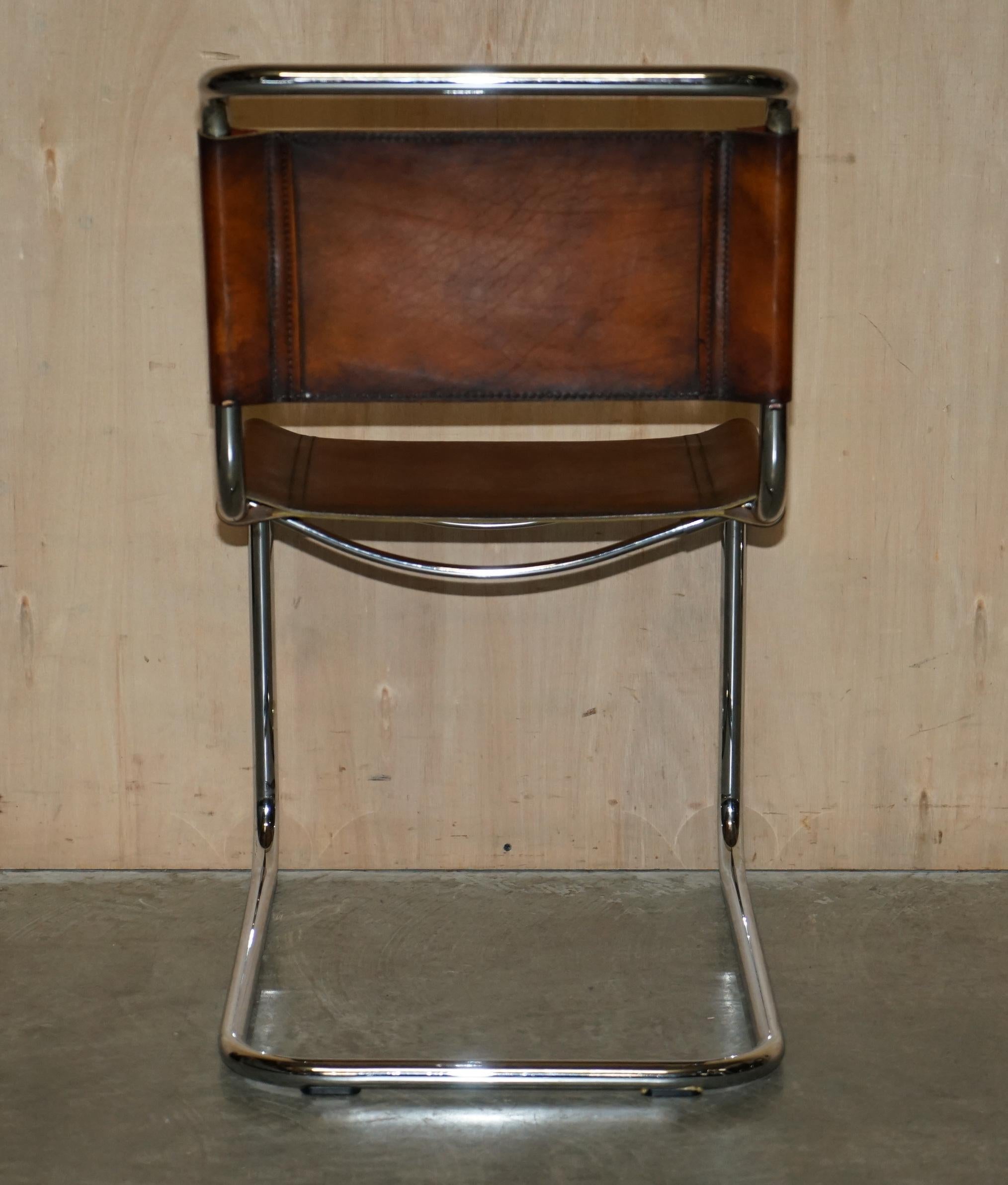 Quatre fauteuils de salle à manger Marcel Breuer B34 Fasem en cuir Brown restaurés 4 en vente 5