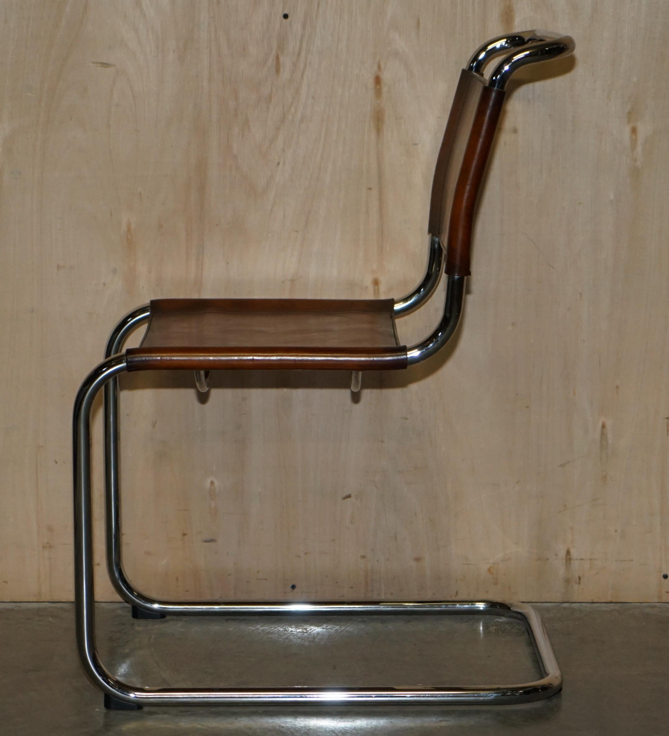 Quatre fauteuils de salle à manger Marcel Breuer B34 Fasem en cuir Brown restaurés 4 en vente 6