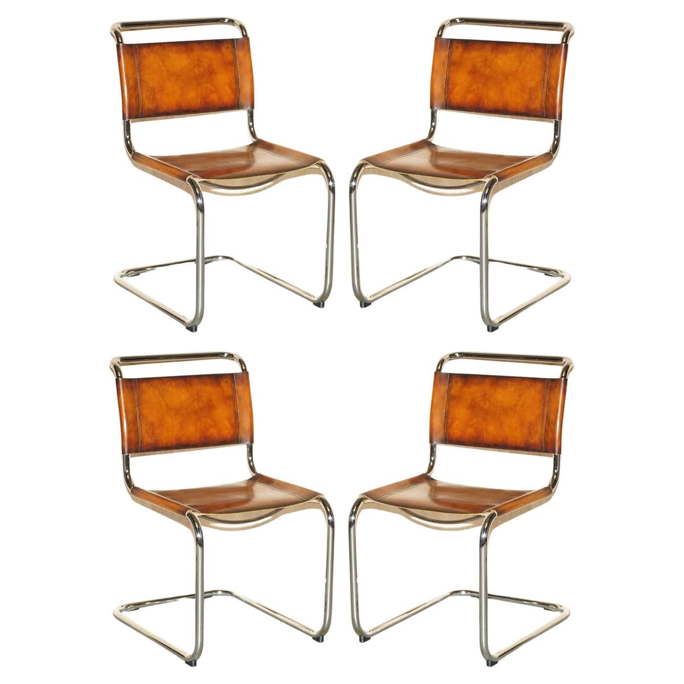Four Restored Vintage Brown Leather Marcel Breuer B34 Fasem Dining ...