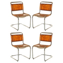 Quatre fauteuils de salle à manger Marcel Breuer B34 Fasem en cuir Brown restaurés 4