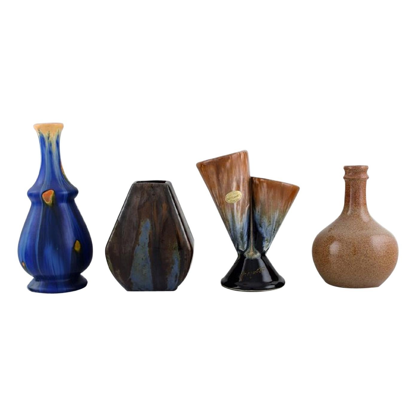 Four Retro Vases in Glazed Ceramics, Belgium, 1960s-1970s