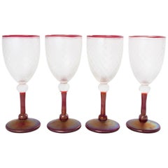 Four Rick Strini Studio Diamond Luster Iridescent Red Wine Drinking Glasses