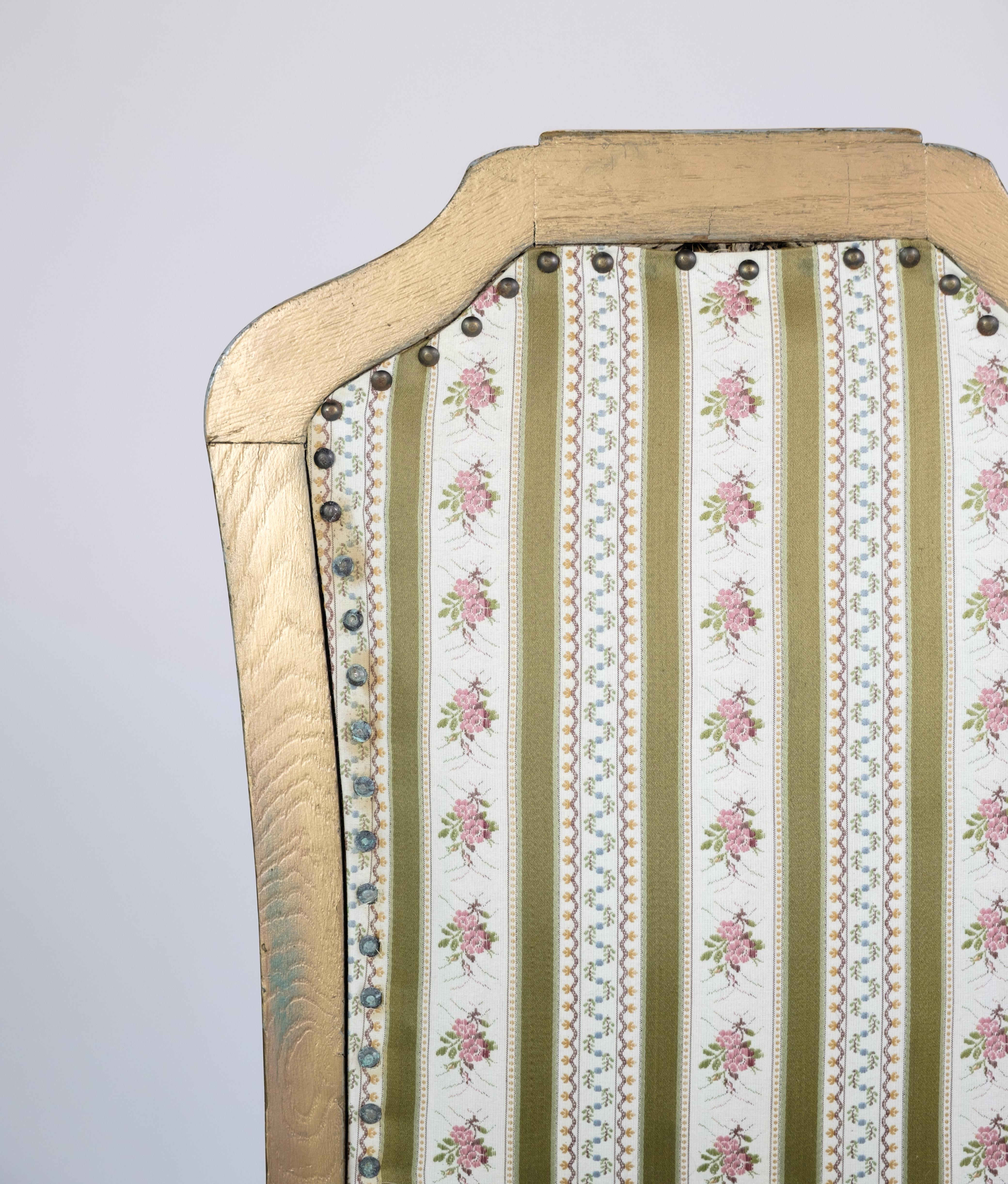 Four Rococo chairs in Glit wood with striped fabric from the 1930s For Sale 3