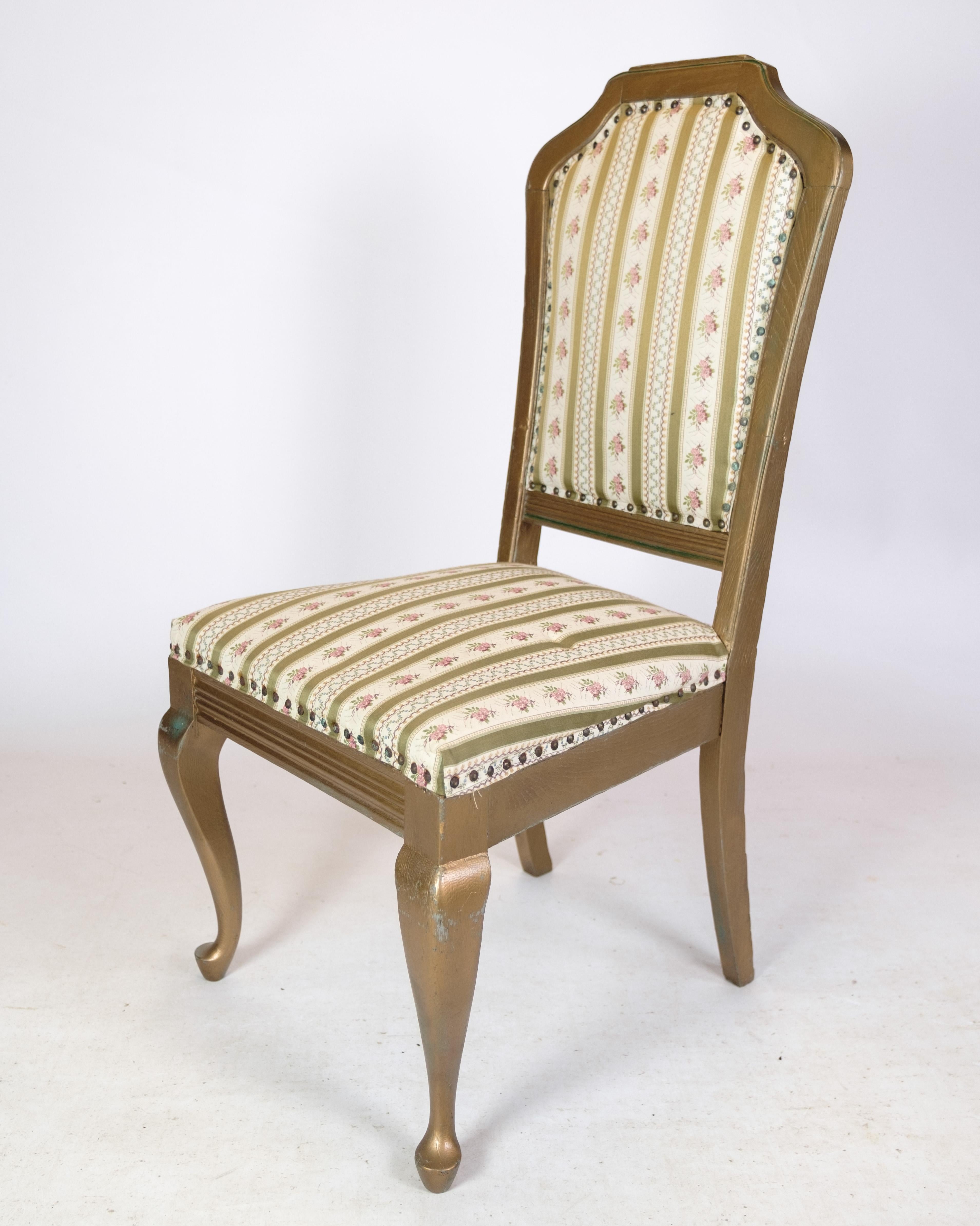 Mid-Century Modern Set Of 4 Rococo Chairs Made In Glit Wood With Striped Fabric From 1930s For Sale