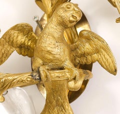 Pair of Gilt Bronze Three Light Parrot Sconces