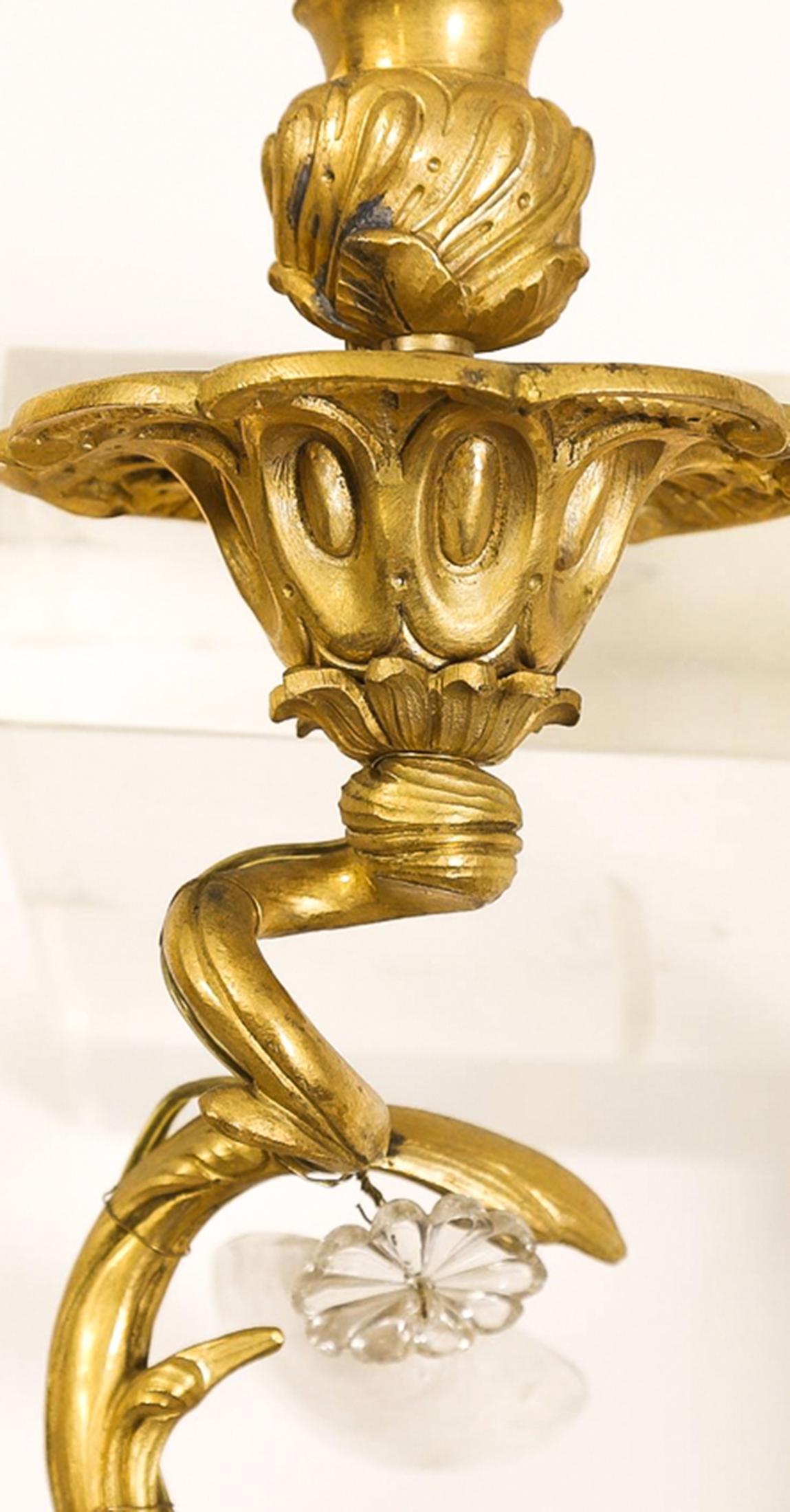 19th Century Four Rococo Style Gilt Bronze Three Light Parrot Sconces For Sale