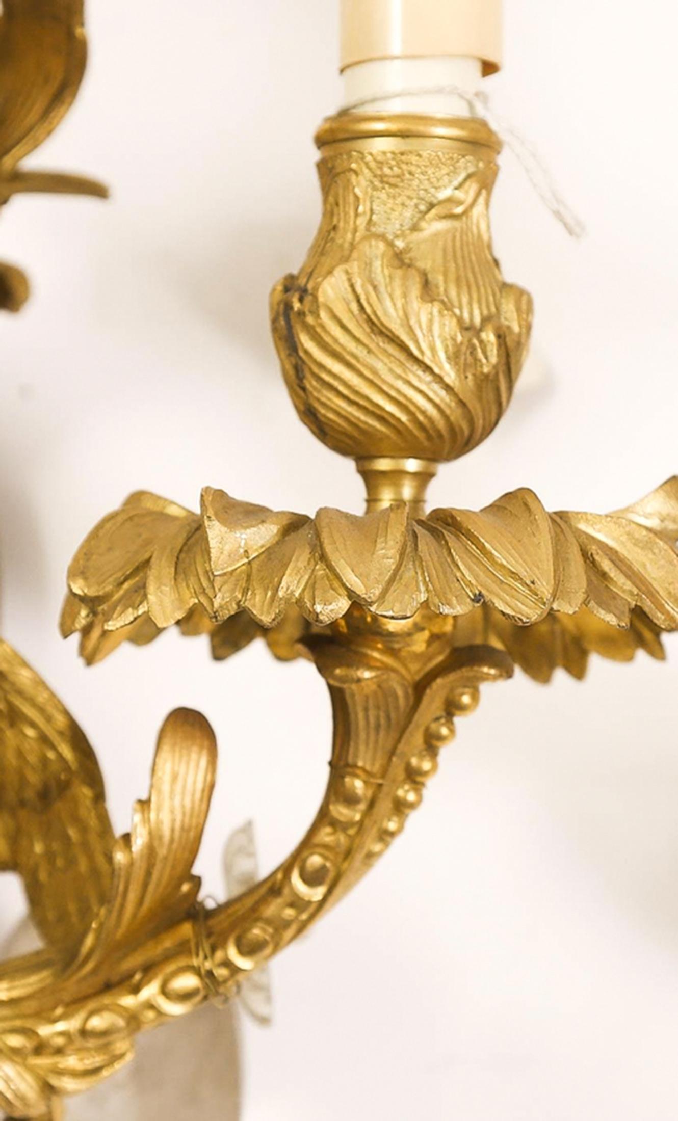 Four Rococo Style Gilt Bronze Three Light Parrot Sconces For Sale 1