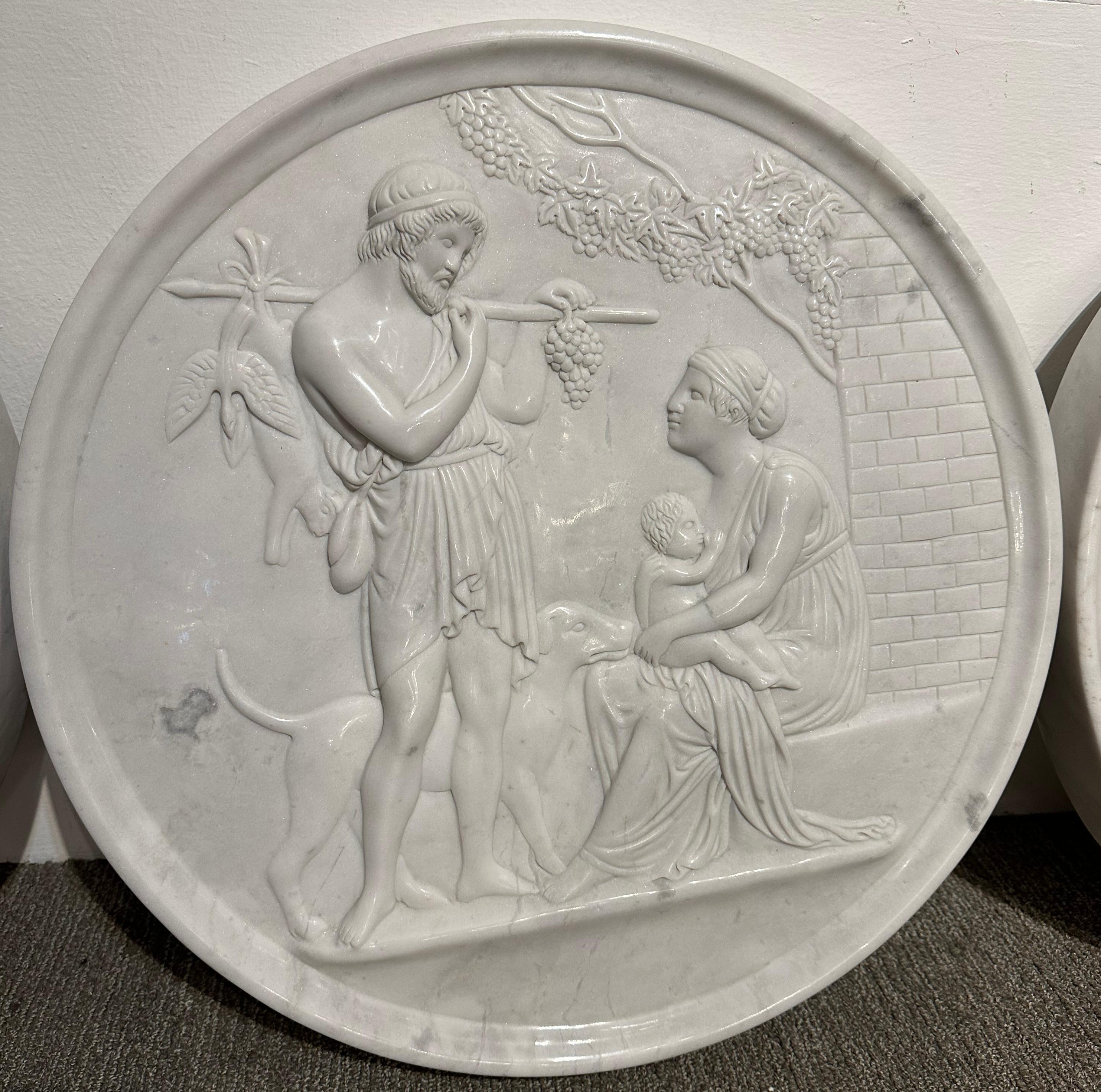 Neoclassical Four Roman Style Marble Round Plaques For Sale