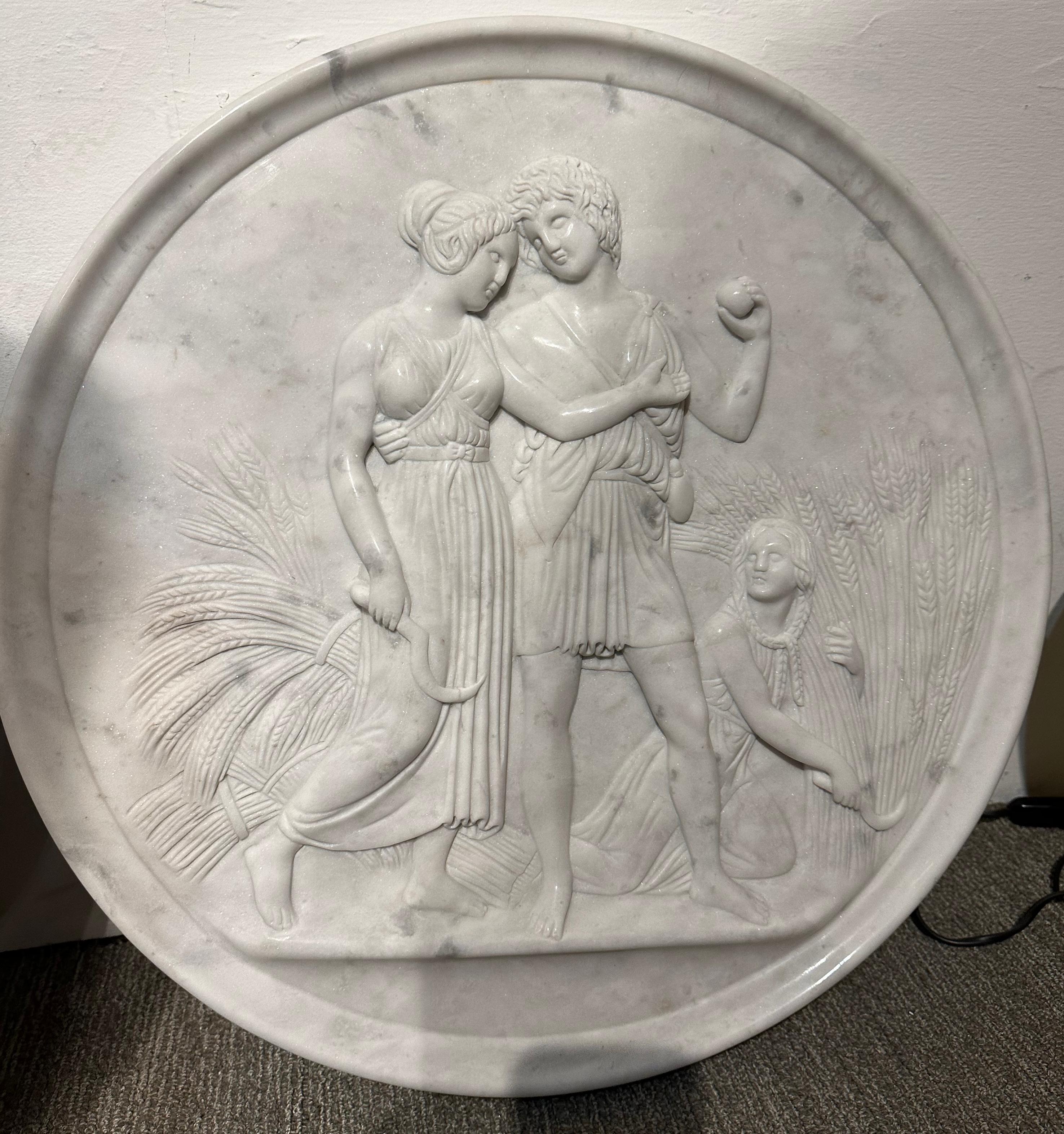 Carved Four Roman Style Marble Round Plaques For Sale