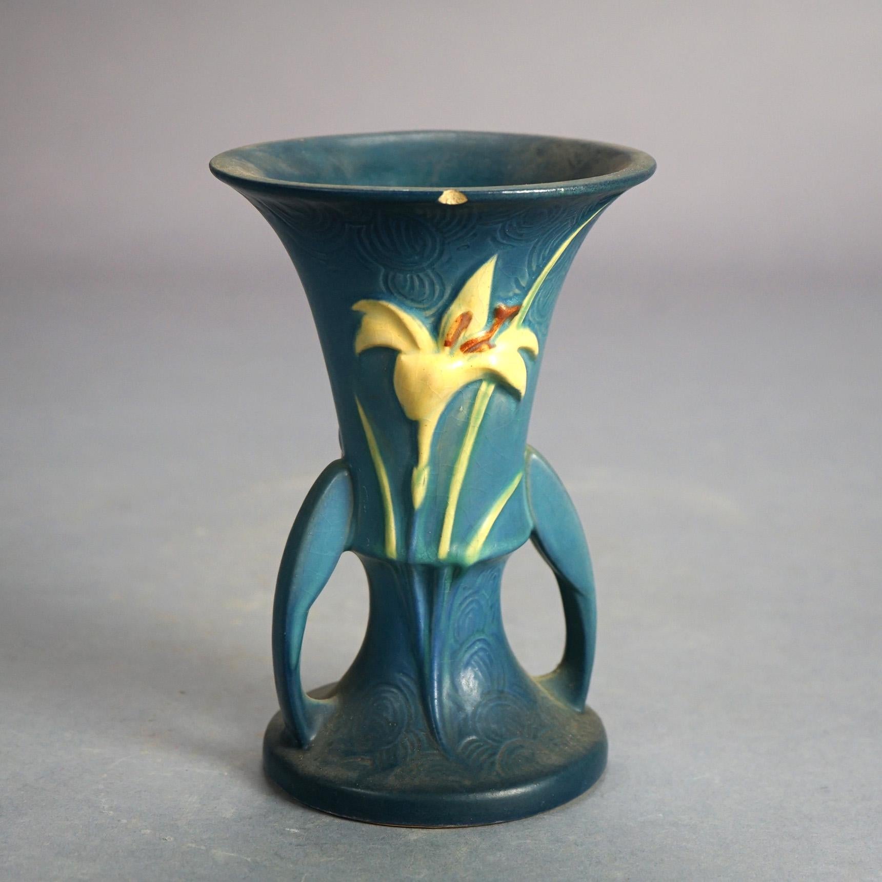 Four Roseville Art Pottery Pieces, Zephyr Lily in Blue, Signed, Mid 20thC 6