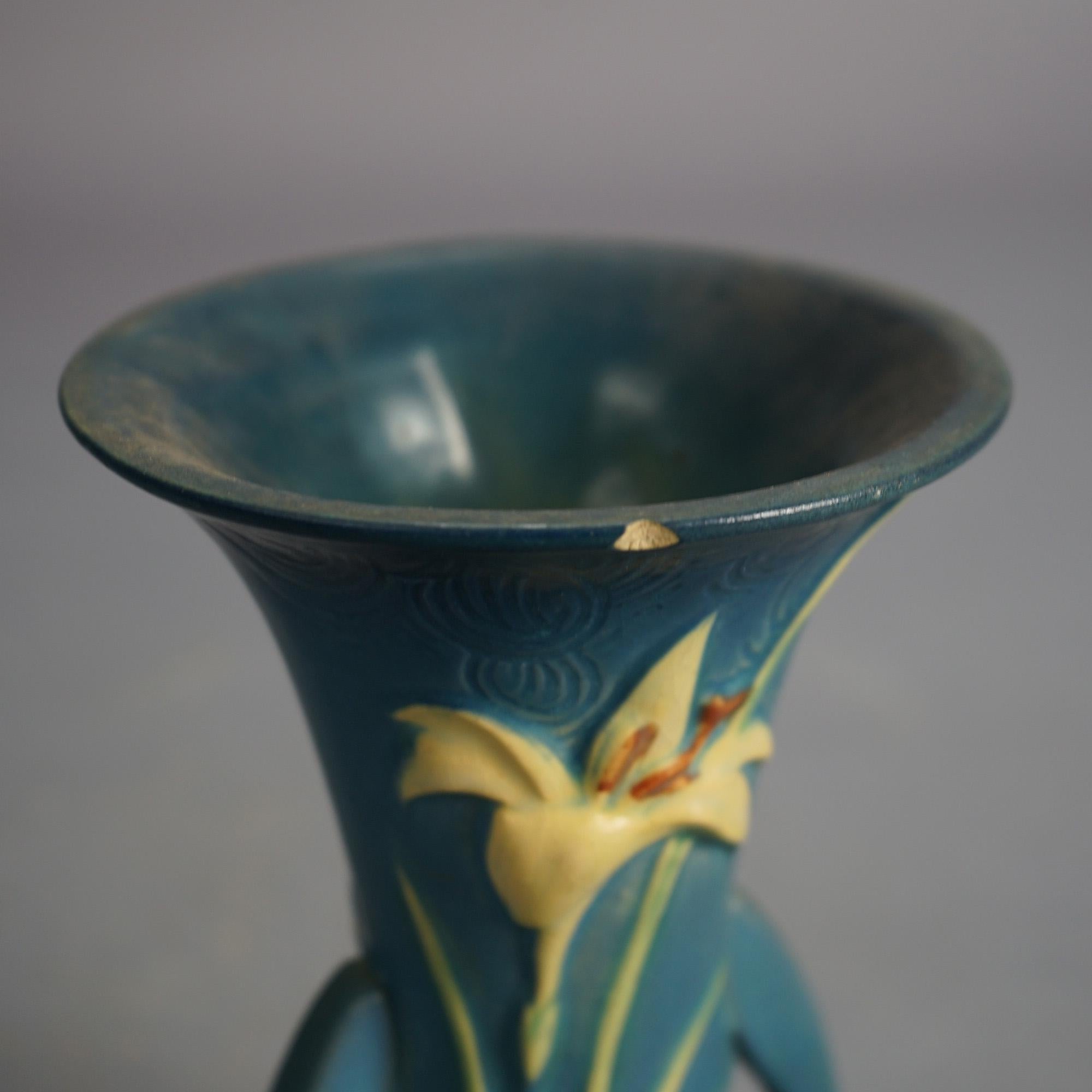 Four Roseville Art Pottery Pieces, Zephyr Lily in Blue, Signed, Mid 20thC 7