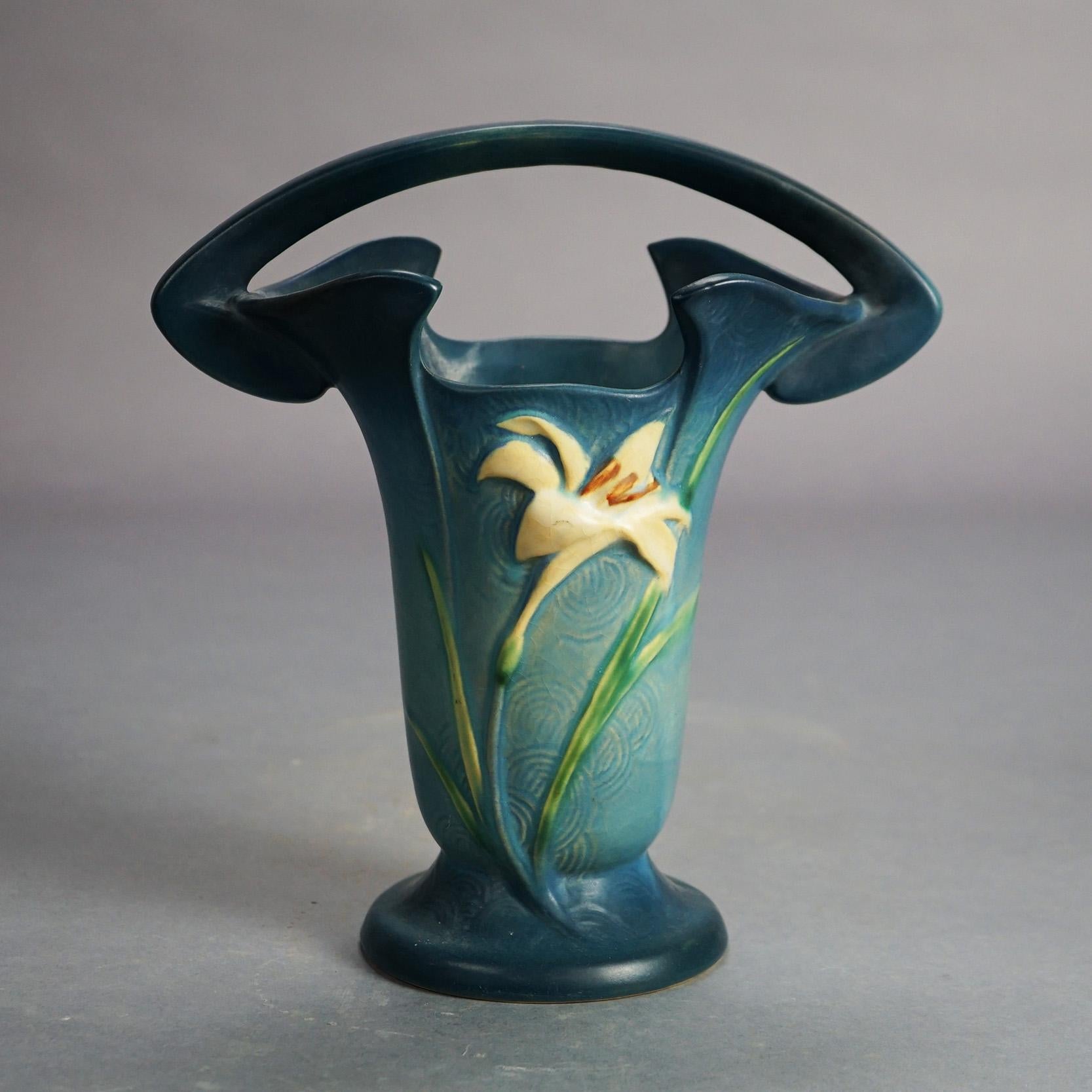 20th Century Four Roseville Art Pottery Pieces, Zephyr Lily in Blue, Signed, Mid 20thC