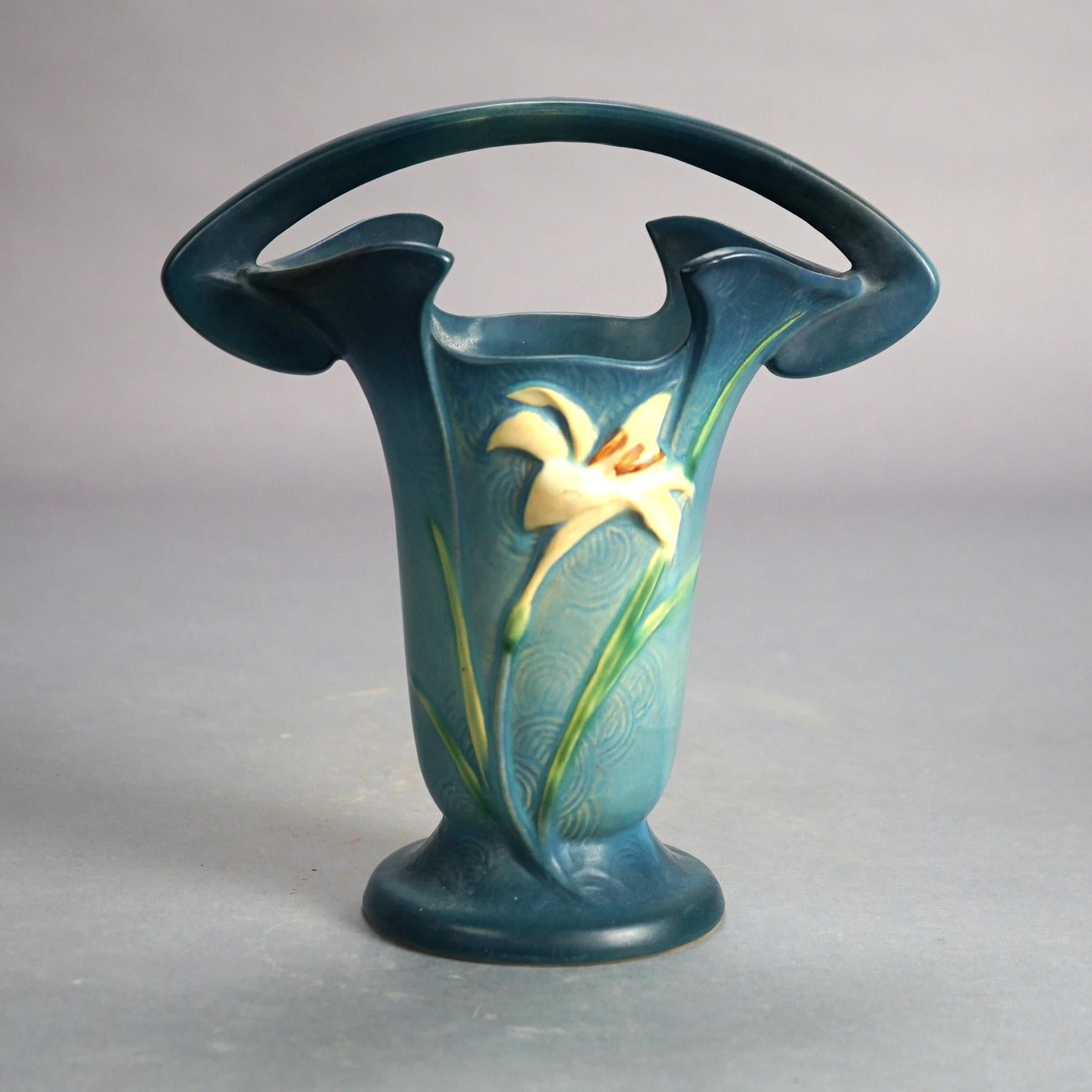 Four Roseville Art Pottery Pieces, Zephyr Lily in Blue, Signed, Mid 20thC 1