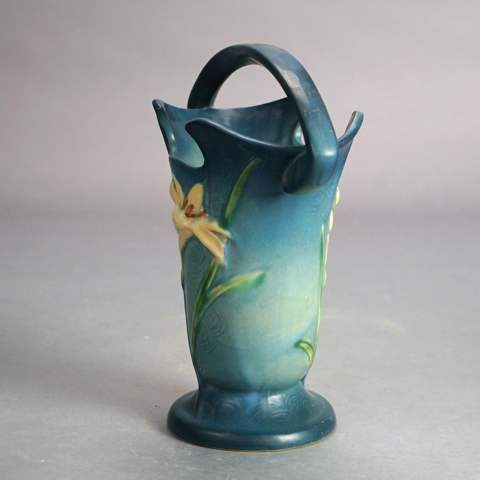 Four Roseville Art Pottery Pieces, Zephyr Lily in Blue, Signed, Mid 20thC 2