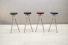 Four Rotatable Mid-Century Modern Colored Bar Stools, Germany, 1950s