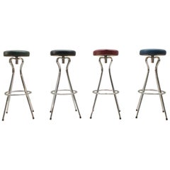 Four Rotatable Mid-Century Modern Colored Bar Stools, Germany, 1950s