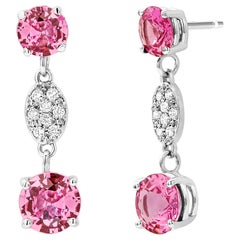 OGI Round Pink Ceylon Sapphires and Diamond White Gold Drop Earrings