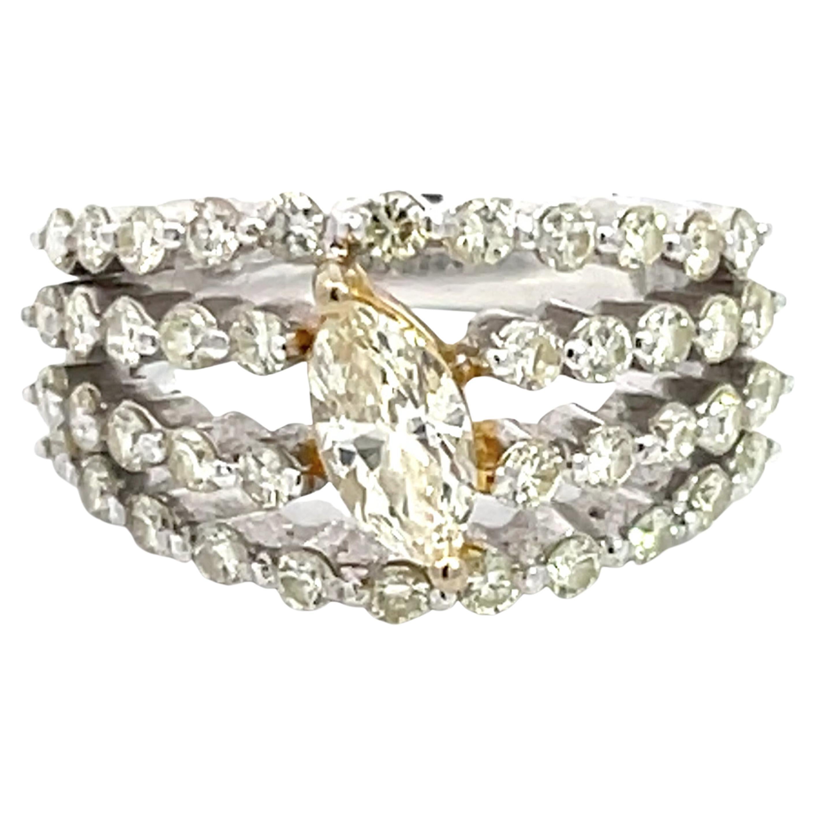 18K Wide 5-Row Diamond Band White Gold For Sale at 1stDibs
