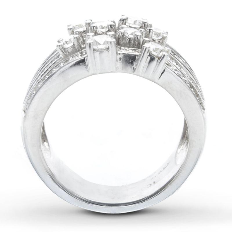 This statement ring features 4 rows of F color, VS1 diamonds that will catch everyone's attention. Set in 14K white gold, this ring contains 1.20 carats of diamonds.