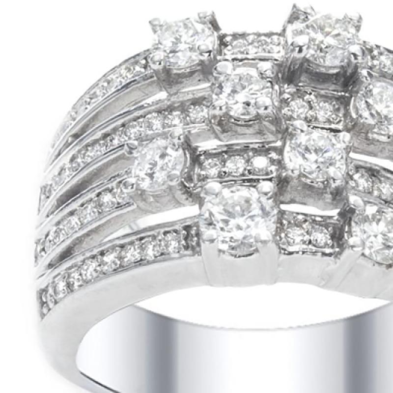 Modern Four-Row Diamond Wedding Band in 14K White Gold, 1.20 Ct For Sale