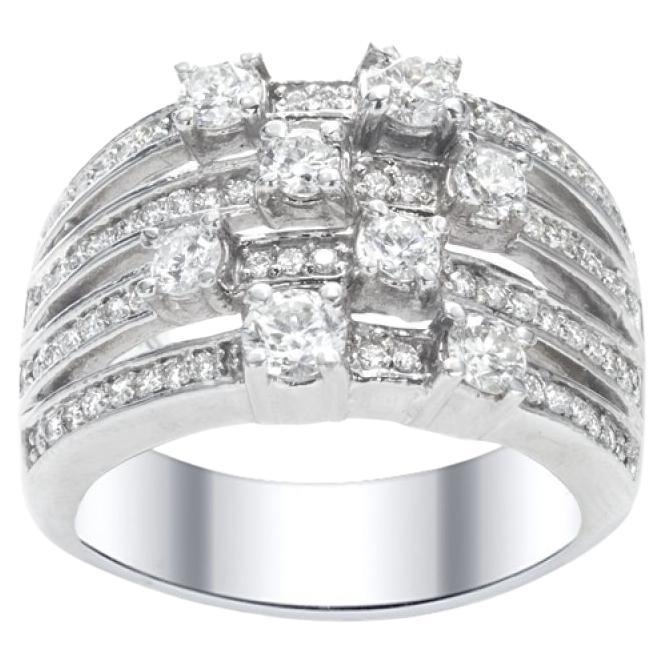 Four-Row Diamond Wedding Band in 14K White Gold, 1.20 Ct For Sale
