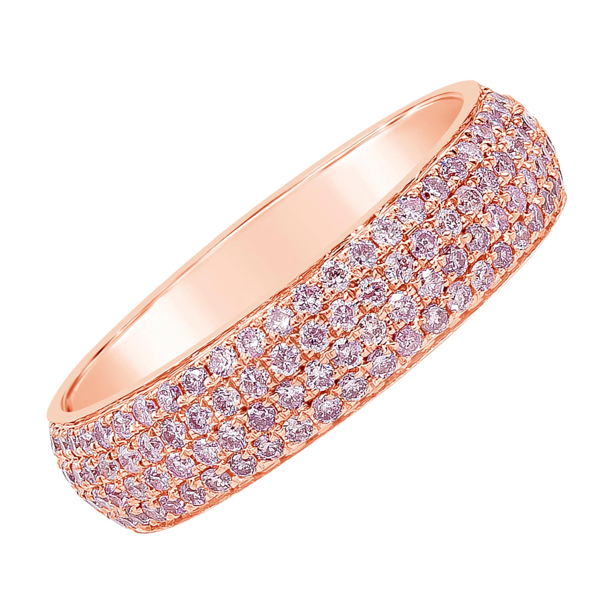 1.21 Carats Total Four-Row Micro-Pave Round Pink Diamond Eternity Wedding Band For Sale