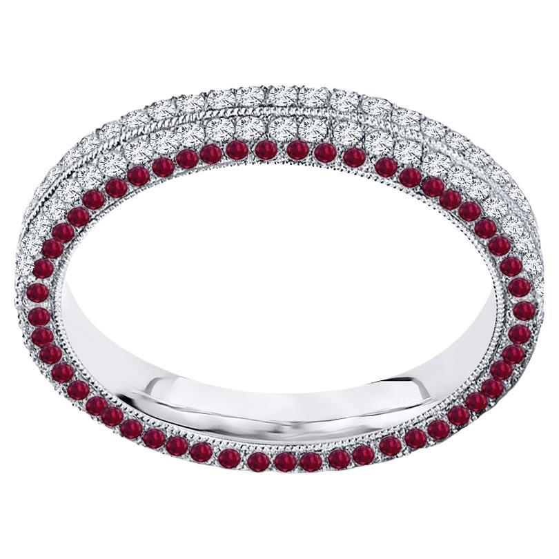 For Sale:  Four Row Natural Ruby and Diamond Eternity Ring