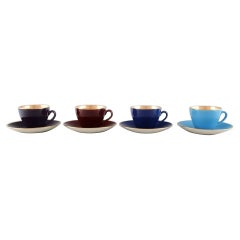 Four Royal Copenhagen / Aluminia Confetti Coffee Cups with Saucers
