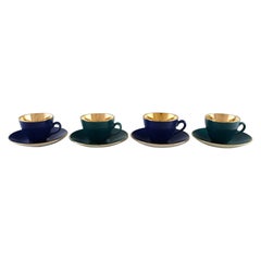Four Royal Copenhagen / Aluminia Confetti Mocha Cups with Saucers