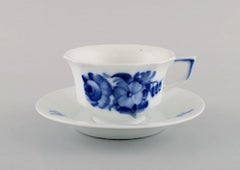 Four Royal Copenhagen Blue Flower Angular Coffee Cups with Saucers and Creamer
