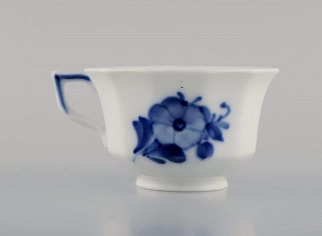 Danish Four Royal Copenhagen Blue Flower Angular Coffee Cups with Saucers and Creamer For Sale