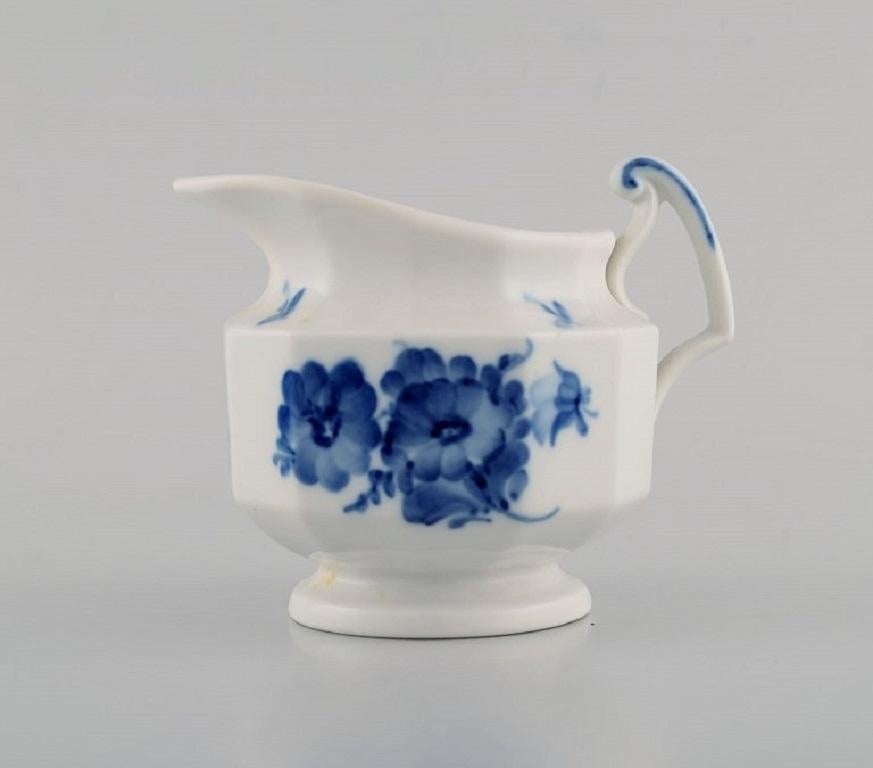 Mid-20th Century Four Royal Copenhagen Blue Flower Angular Coffee Cups with Saucers and Creamer For Sale