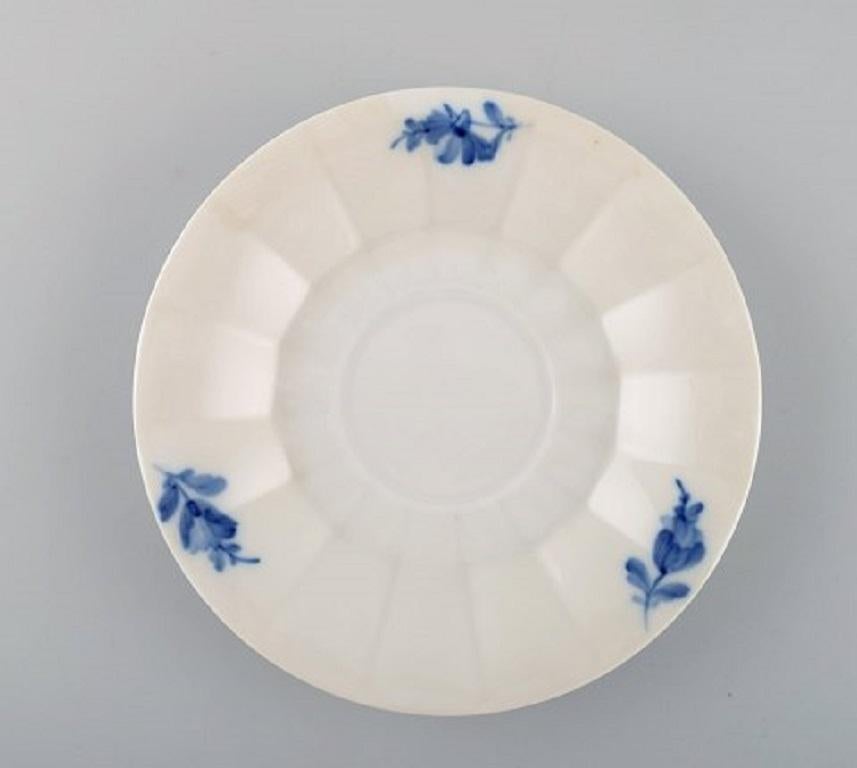 Mid-20th Century Four Royal Copenhagen Blue Flower Angular Teacups with Saucers and Plates