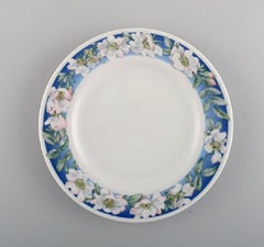 Four Royal Copenhagen White Rose Plates with Blue Border and White Flowers