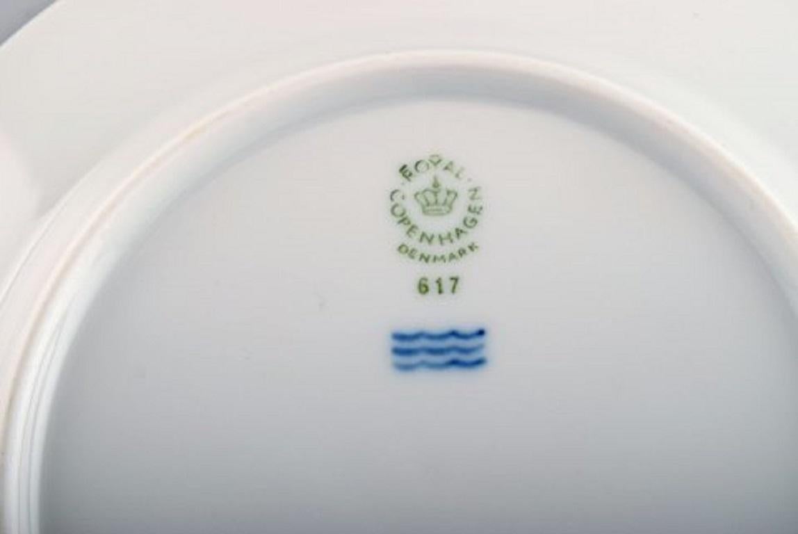 Hand-Painted Four Royal Copenhagen White Rose Plates with Blue Border and White Flowers For Sale