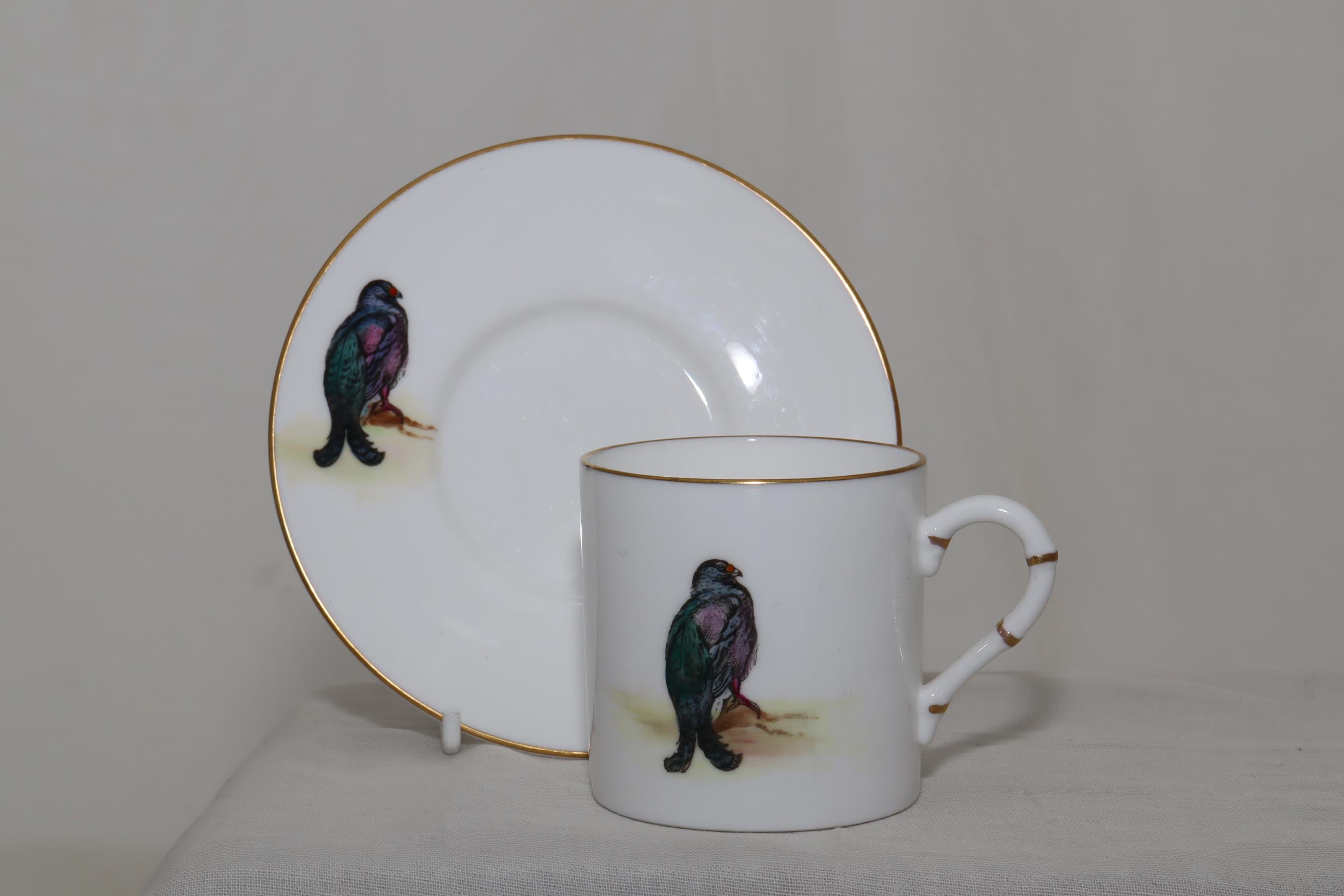 Mid-20th Century Four Royal Worcester Hand Coloured Demitasse Pattern Z2655 For Sale