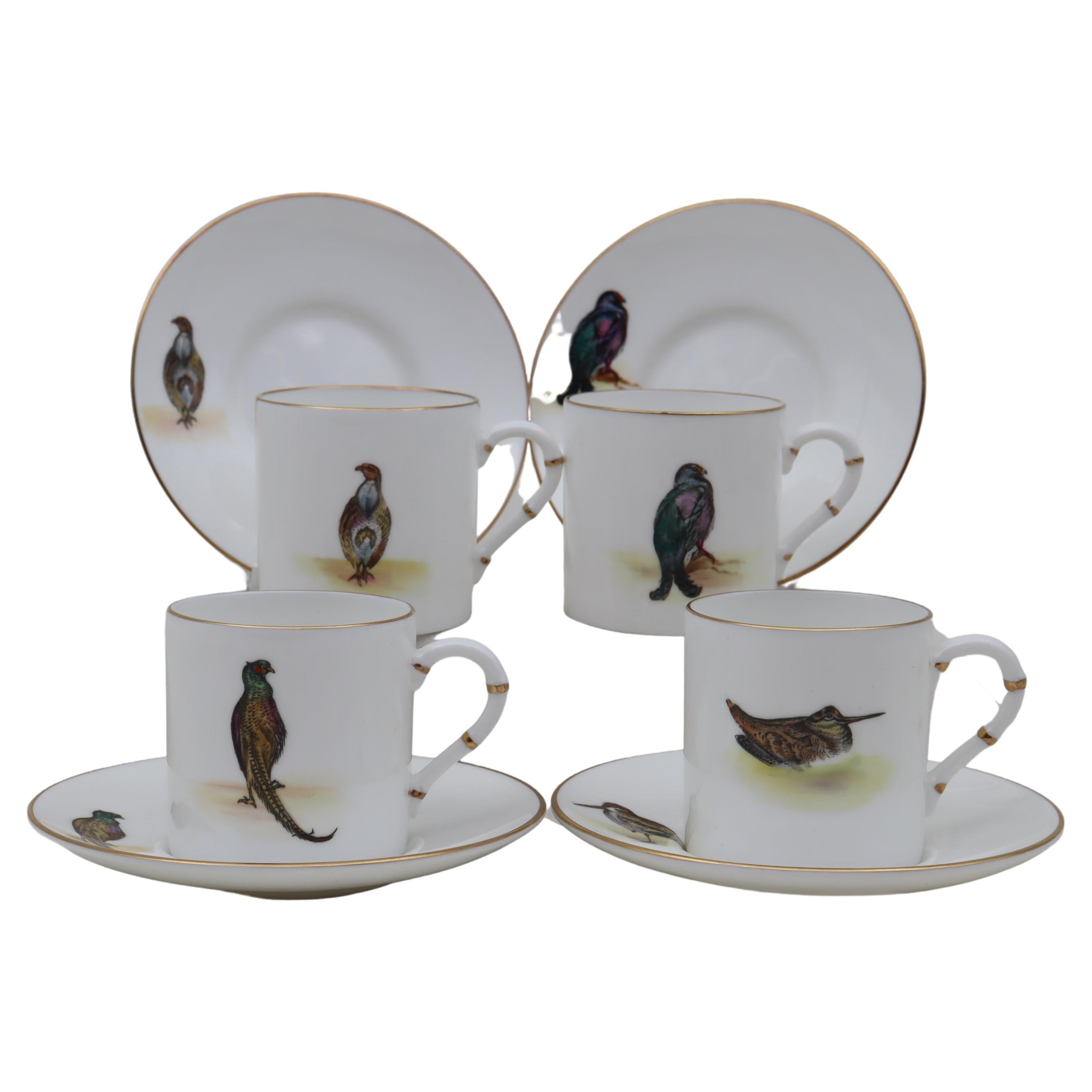 Four Royal Worcester Hand Coloured Demitasse Pattern Z2655 For Sale